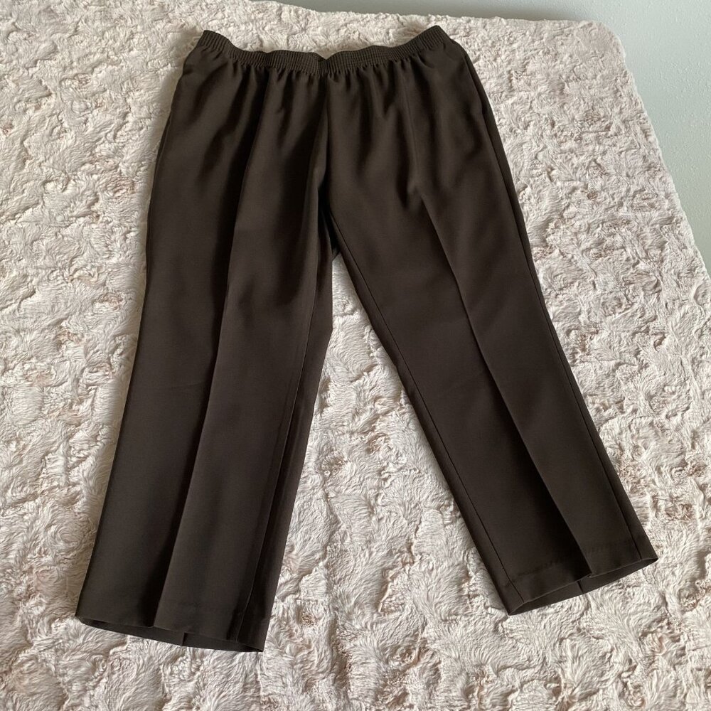 Alia Womens 18W Brown Dress Pants Pull On Elastic Waist Pockets